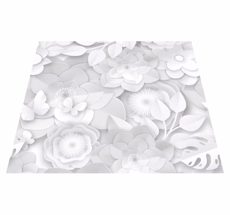 White vinyl rug with 3d white flowers design - TenStickers