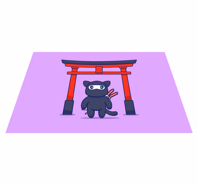 Purple vinyl rug ninja cat - TenStickers