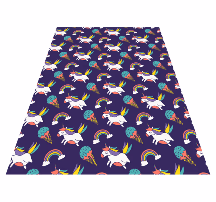 Purple vinyl rug with hand drawn unicorn design - TenStickers