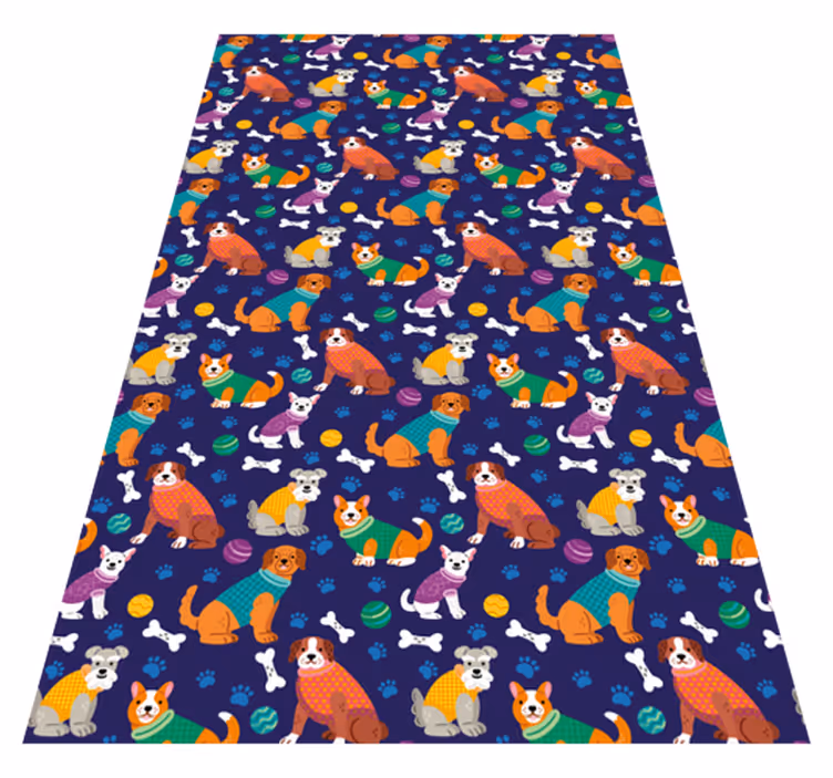 Purple vinyl rug with a vibrant dog pattern - TenStickers