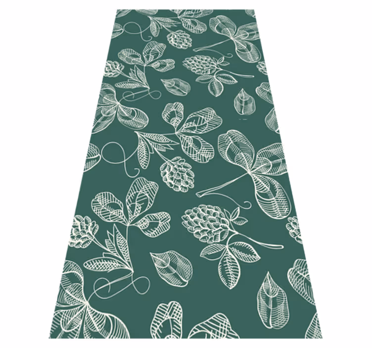 Green vinyl rug with leafy doodles - TenStickers