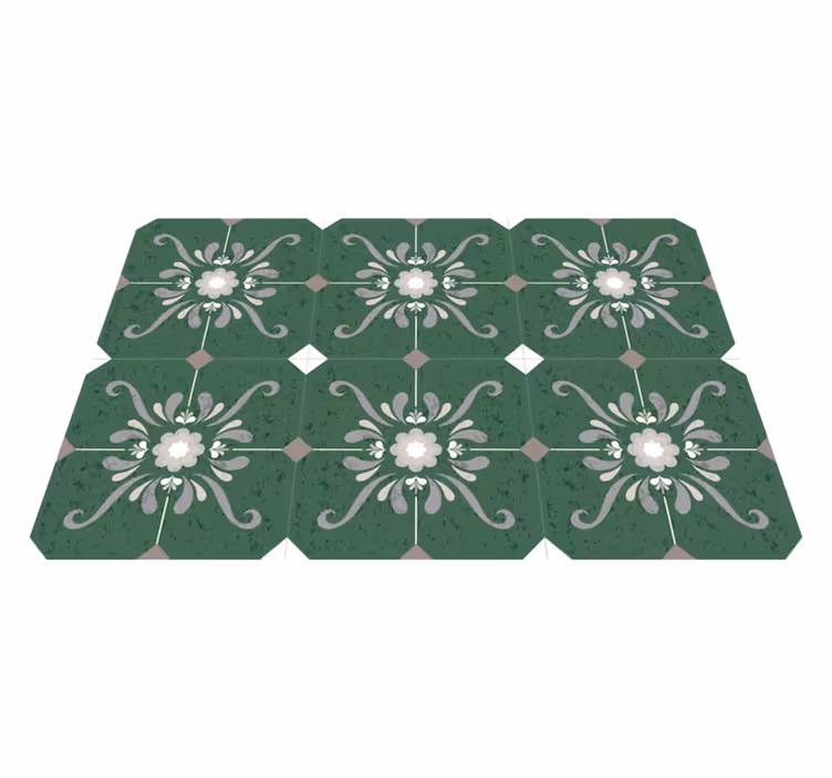 Green vinyl rug with vintage tile design - TenStickers