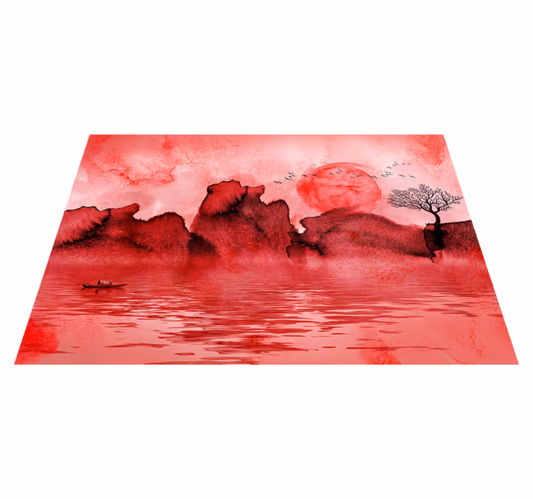 Red vinyl rug with chinese ink landscape design - TenStickers