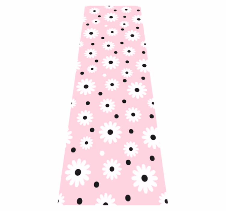 Pink vinyl rug with pink black dotted flower design - TenStickers