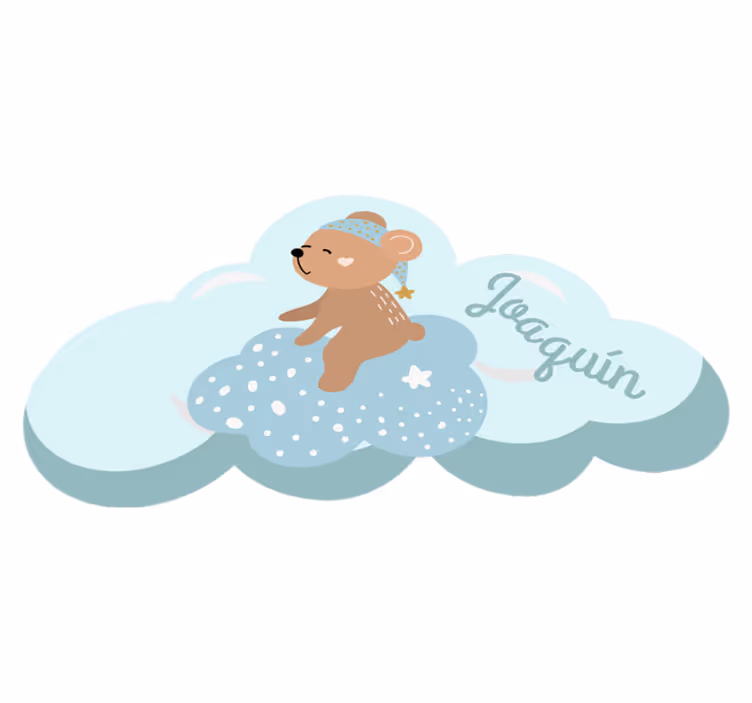 Personalized blue children vinyl rug with bear - TenStickers