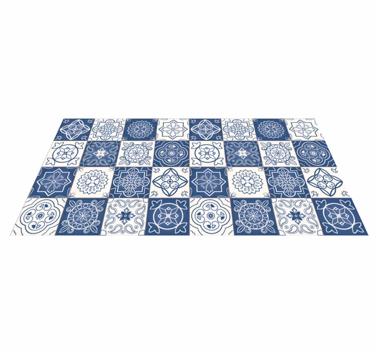 Blue Tile Print modern rug - TenStickers