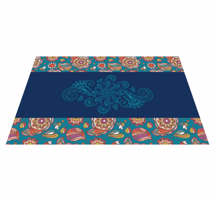 Blue Paisley floral vinyl rug - TenStickers