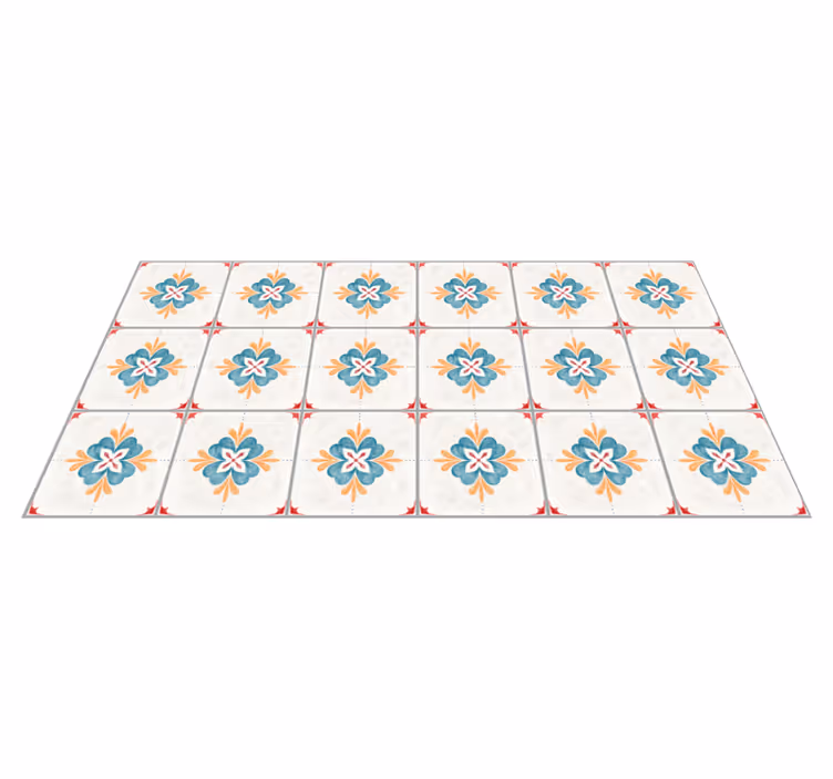 Floral Tile Motif tile vinyl rug - TenStickers
