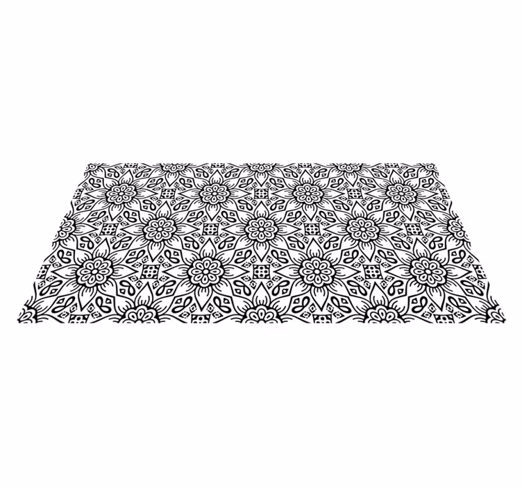 Black and white floral mandala vinyl rug - TenStickers