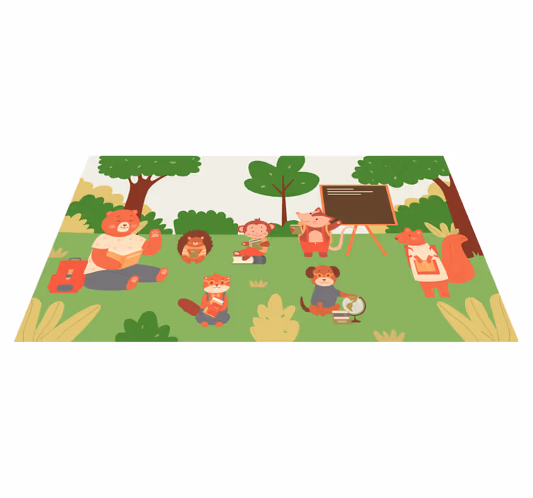 Cartoon animals going to school road rug - TenStickers