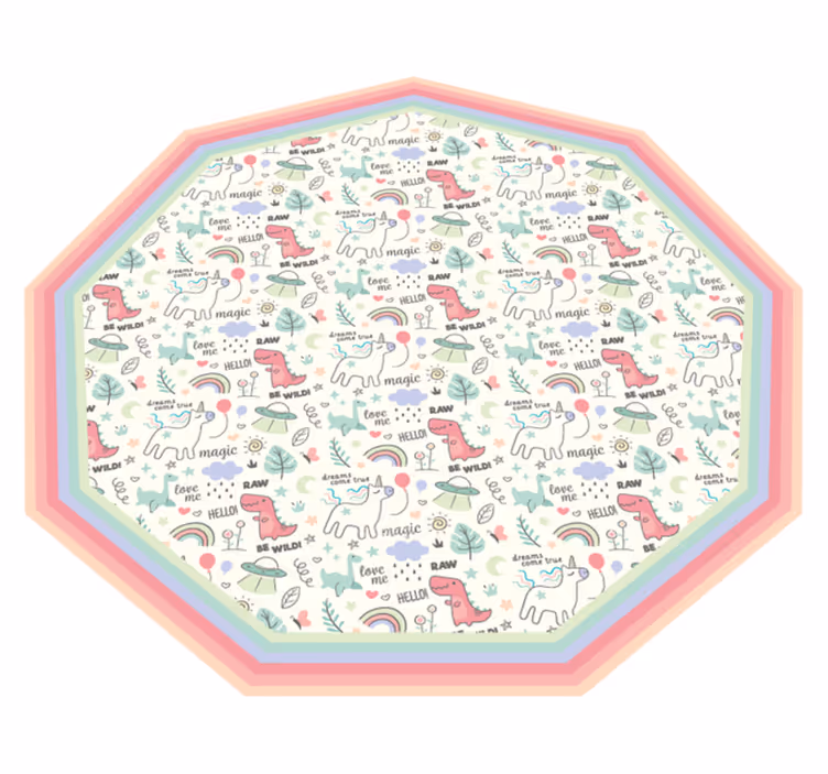 doodle style dinosaurs and unicorn pattern rug - TenStickers