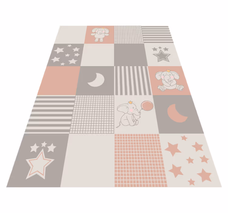 Elephant motifs with nordic tiles kid vinyl rug - TenStickers
