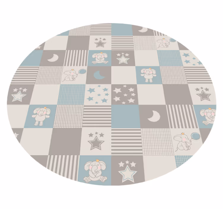 Circular blue Nordic tiles with elephants rug - TenStickers