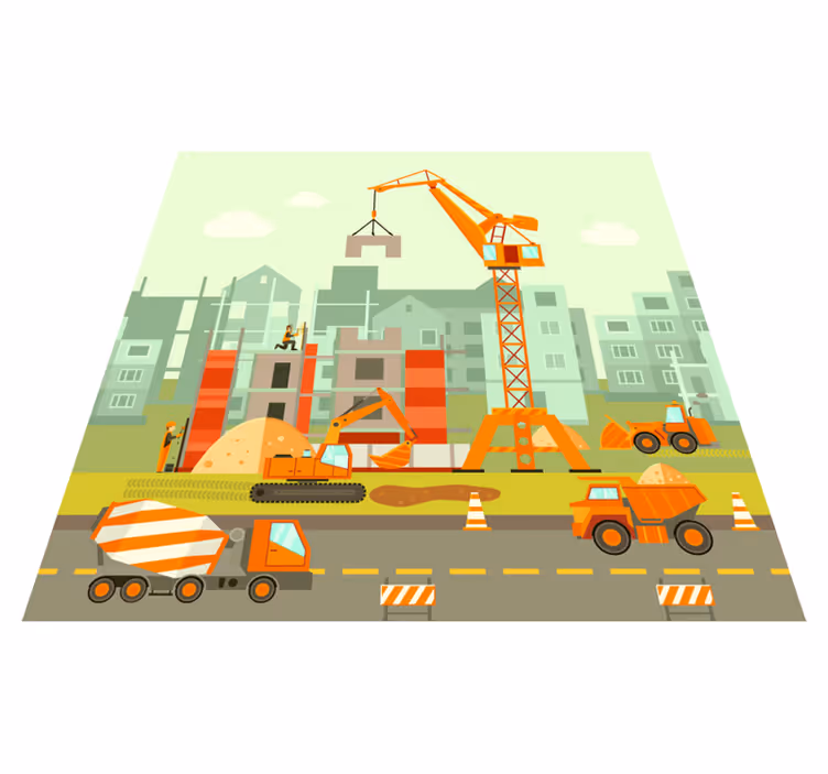Building site trucks kids vinyl rug - TenStickers