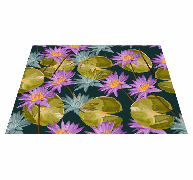Botanical Waterlilies floral vinyl rug - TenStickers