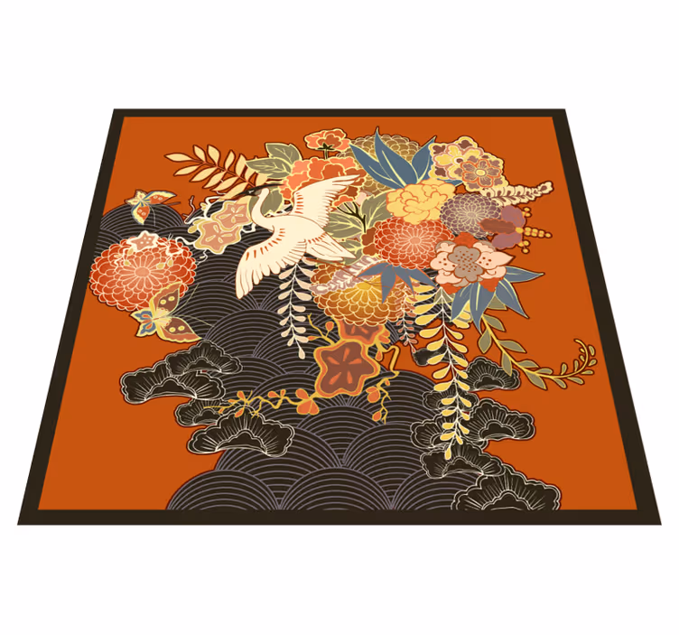 Peony kimono pattern floral rug - TenStickers