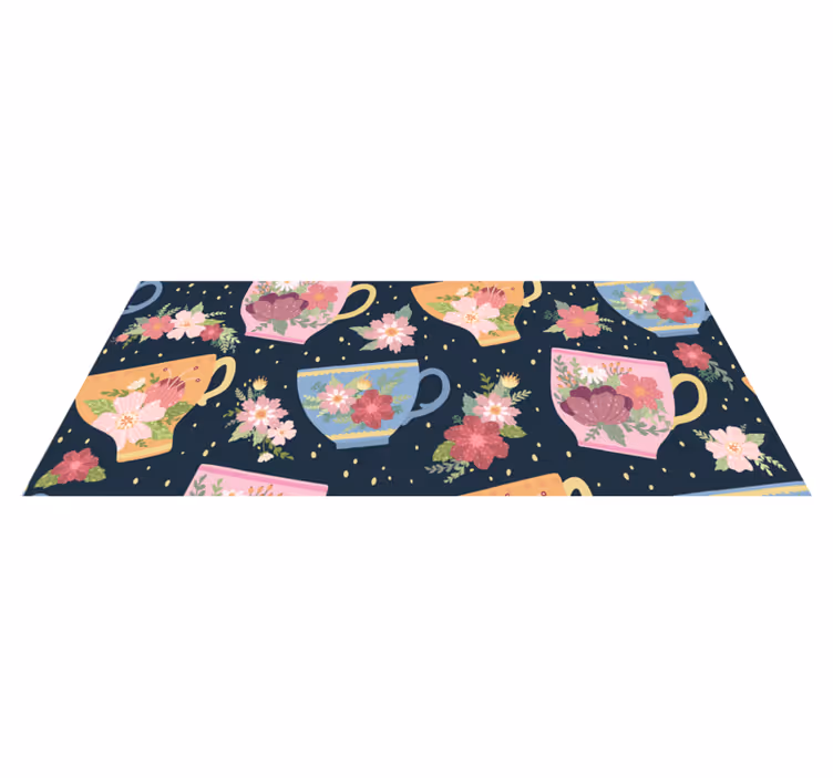 Floral vinyl rug with teacup floral pattern - TenStickers