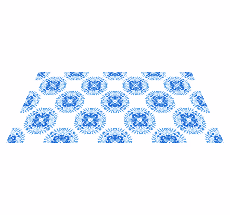 Azure Blossom Elements mosaic vinyl rug - TenStickers