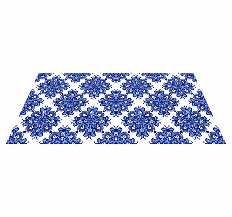 Intricate blue motif mosaic vinyl rug - TenStickers