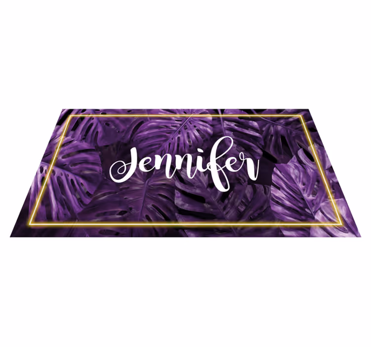 Purple monstera with name bedroom vinyl rug - TenStickers