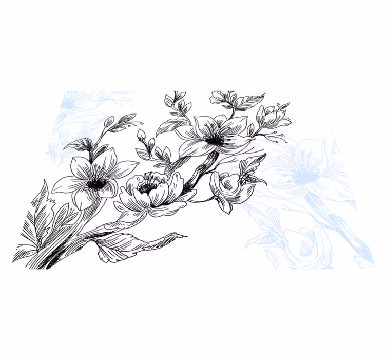 Azure Blossom Concept floral vinyl rug - TenStickers