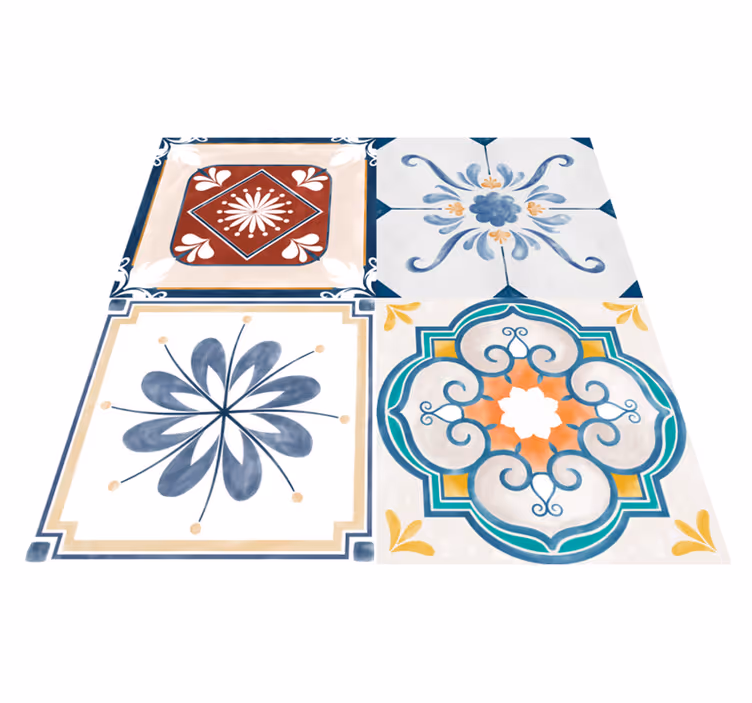Colorful Geometric Patterns tile vinyl rug - TenStickers