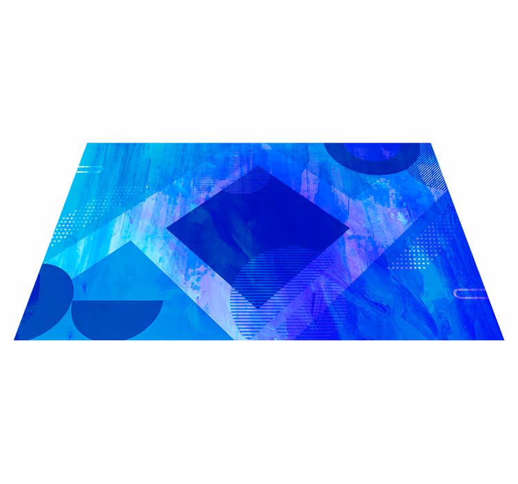 Blue Geometric Motifs minimal vinyl rug - TenStickers
