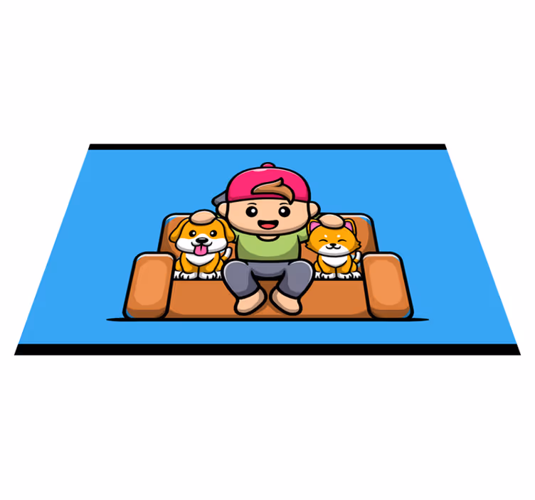Boy with pets kids vinyl rug - TenStickers