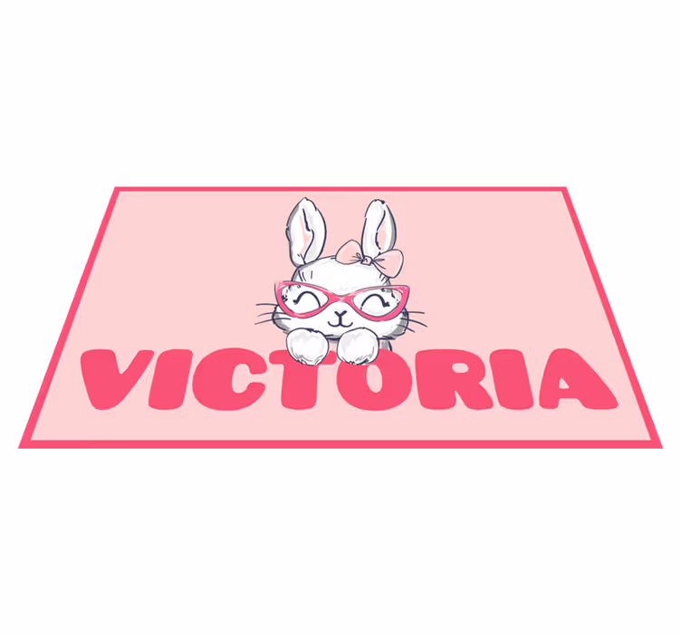 Bunny with glasses and name kids vinyl rug - TenStickers