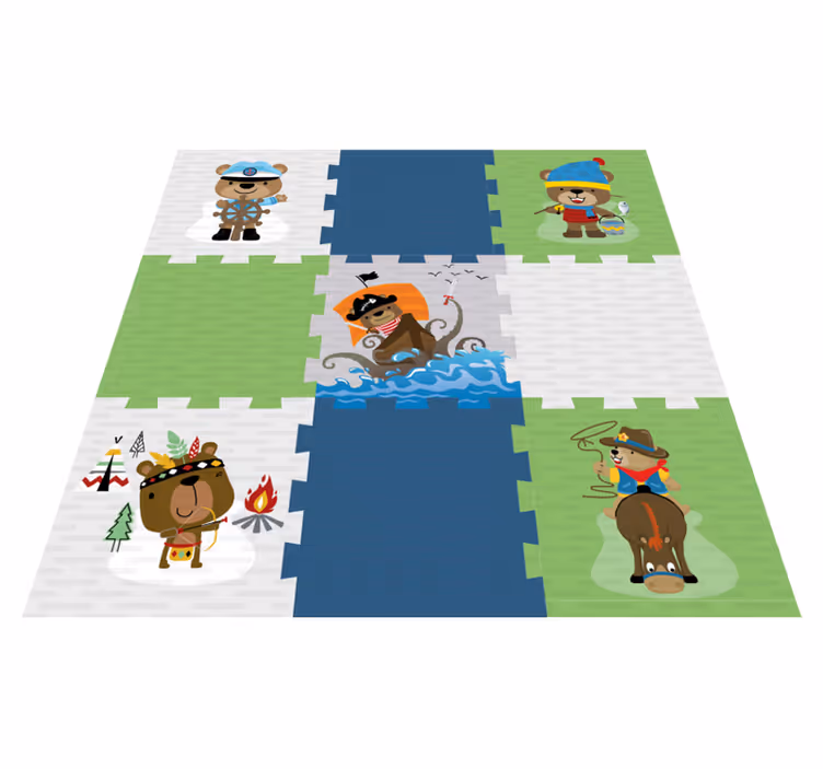 Cute bear adventure kids vinyl rug - TenStickers