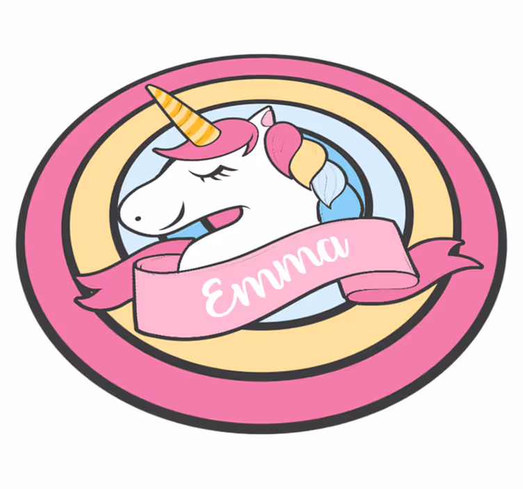 Unicorn name in badge kids vinyl rug - TenStickers