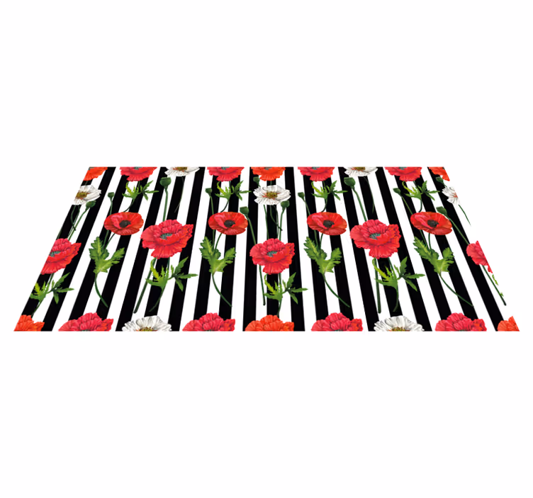 Poppies on stripes  floral rug - TenStickers