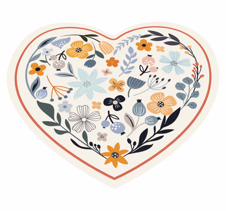 Heart Blossom Composition floral vinyl rug - TenStickers