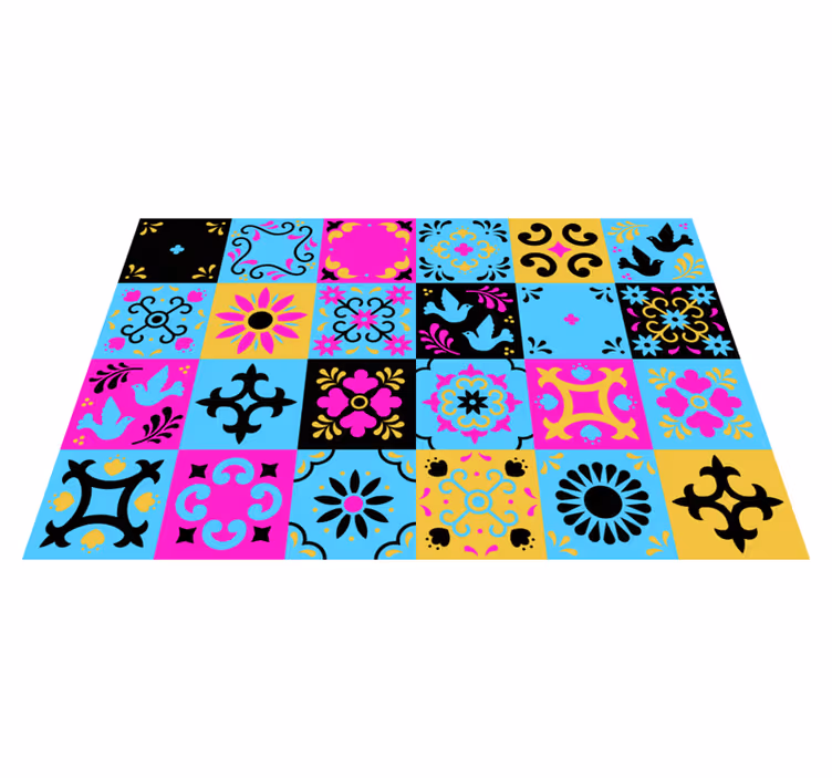 Mosaic vinyl rug in vibrant pattern design - TenStickers
