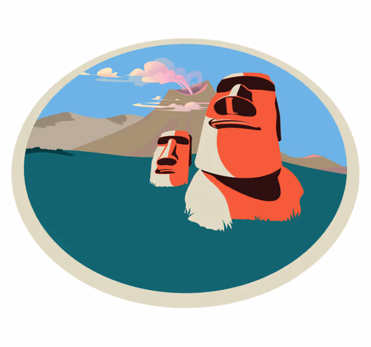 Moai Statues Illustration world map vinyl rug - TenStickers