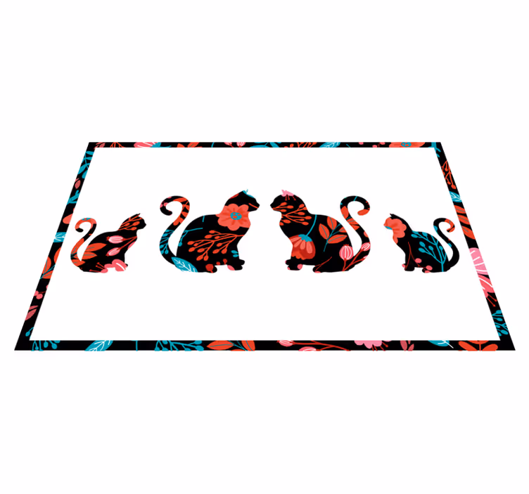 Colorful Cat Silhouettes floral vinyl rug - TenStickers
