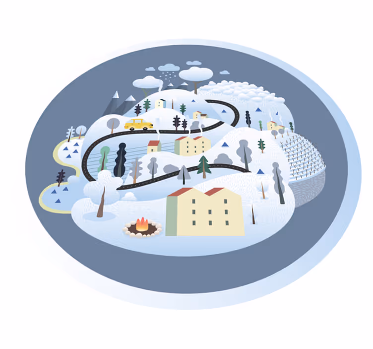 Grey village with mountains  kids vinyl rug - TenStickers