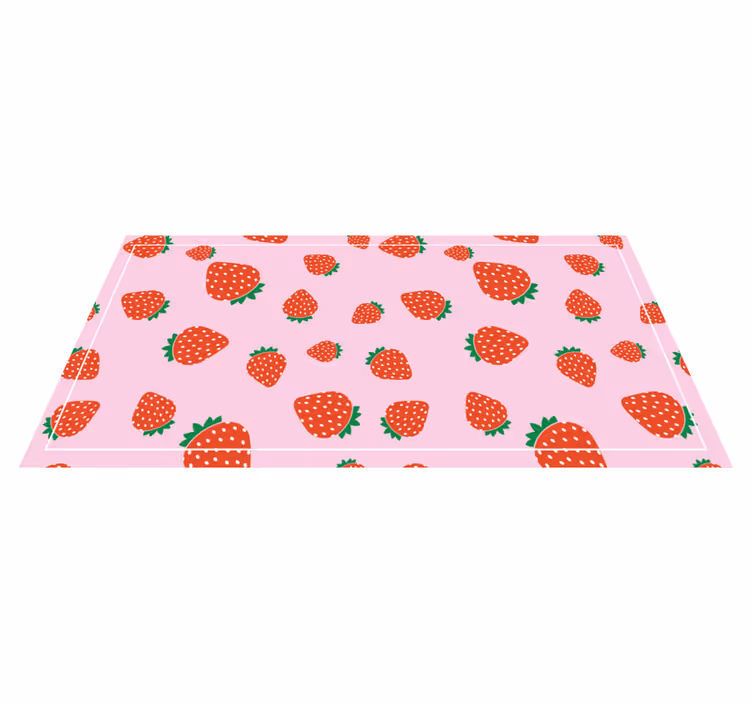 Pink strawberry motif floral vinyl rug - TenStickers