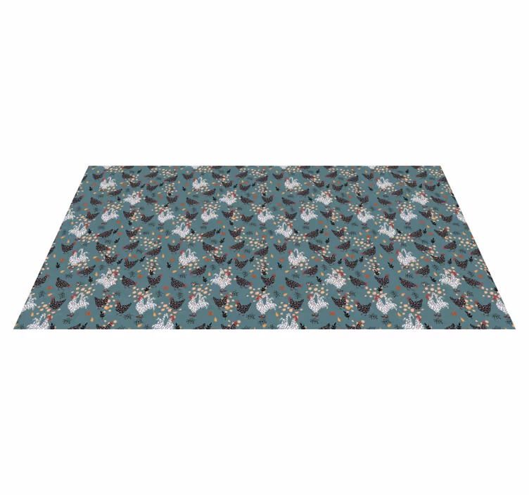 Black white chickens with flowers animal rug - TenStickers