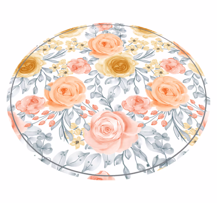 Pink roses watercolor effect circular rug - TenStickers