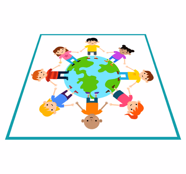 World holding hands kids vinyl rug - TenStickers