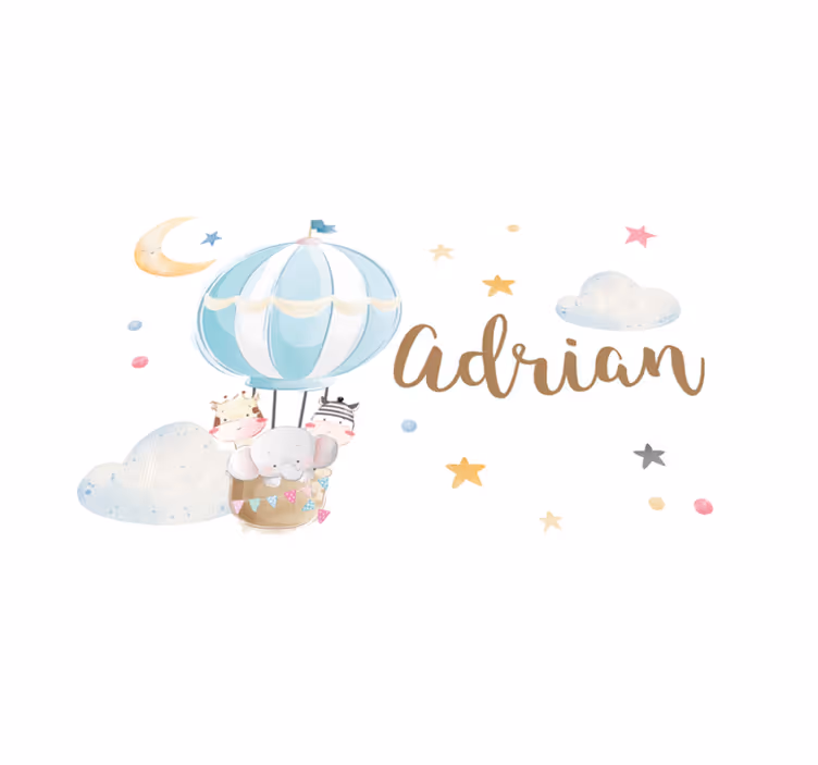 Aerial balloon with name kids vinyl rug - TenStickers