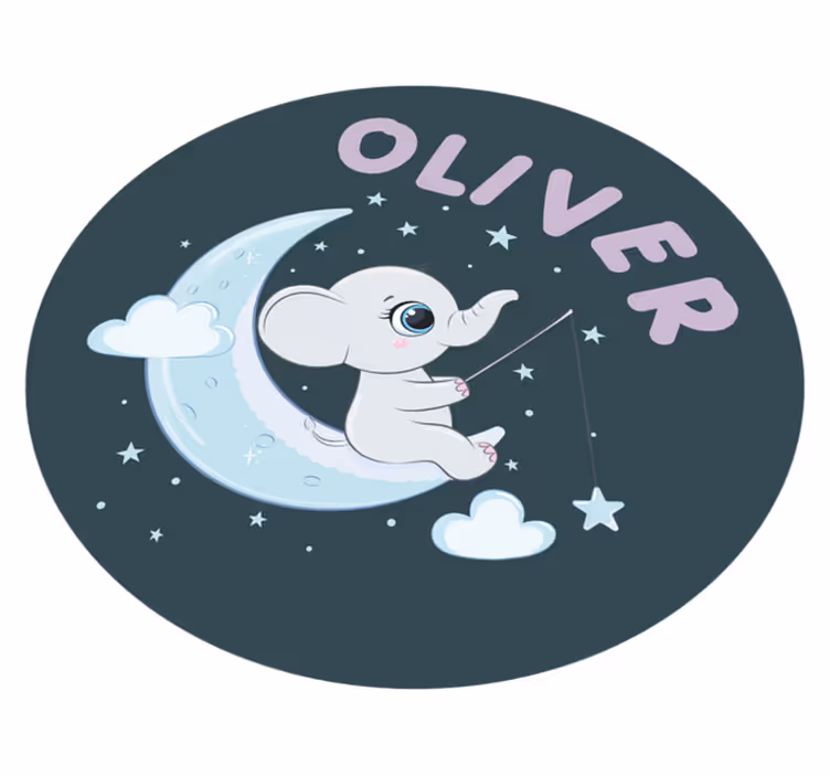 Elephant on the moon with name nursery vinyl rug - TenStickers