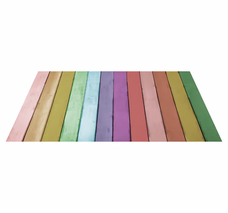 Vibrant rainbow lines wood effect vinyl rug - TenStickers