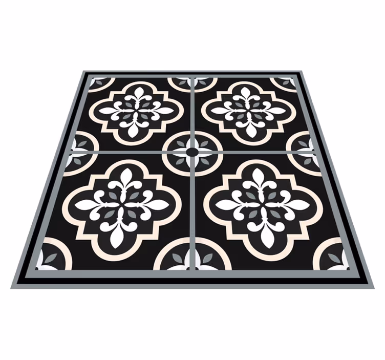 Black and white floral pattern geometric rug - TenStickers
