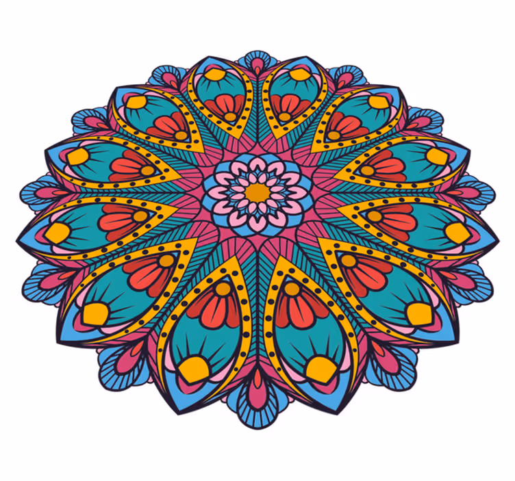 Colorful Floral Illustration mandala vinyl rug - TenStickers
