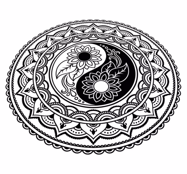 Black and white ying and yang mandala vinyl rug - TenStickers