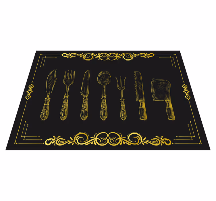 Kitchen utensils outline kitchen vinyl rug - TenStickers