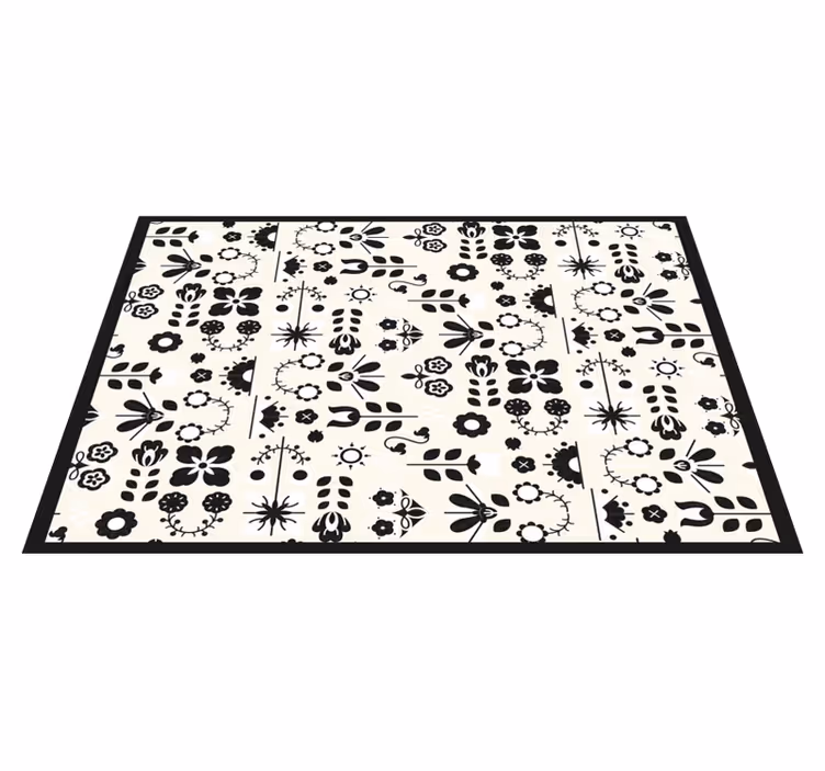 Black floral patterns floral vinyl rug - TenStickers