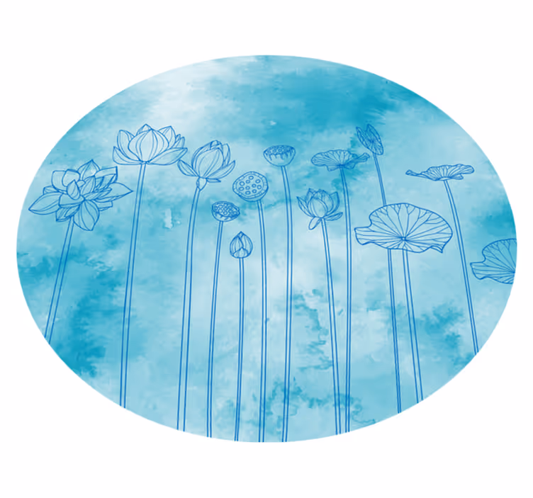 Lotus blue splash floral vinyl rug - TenStickers